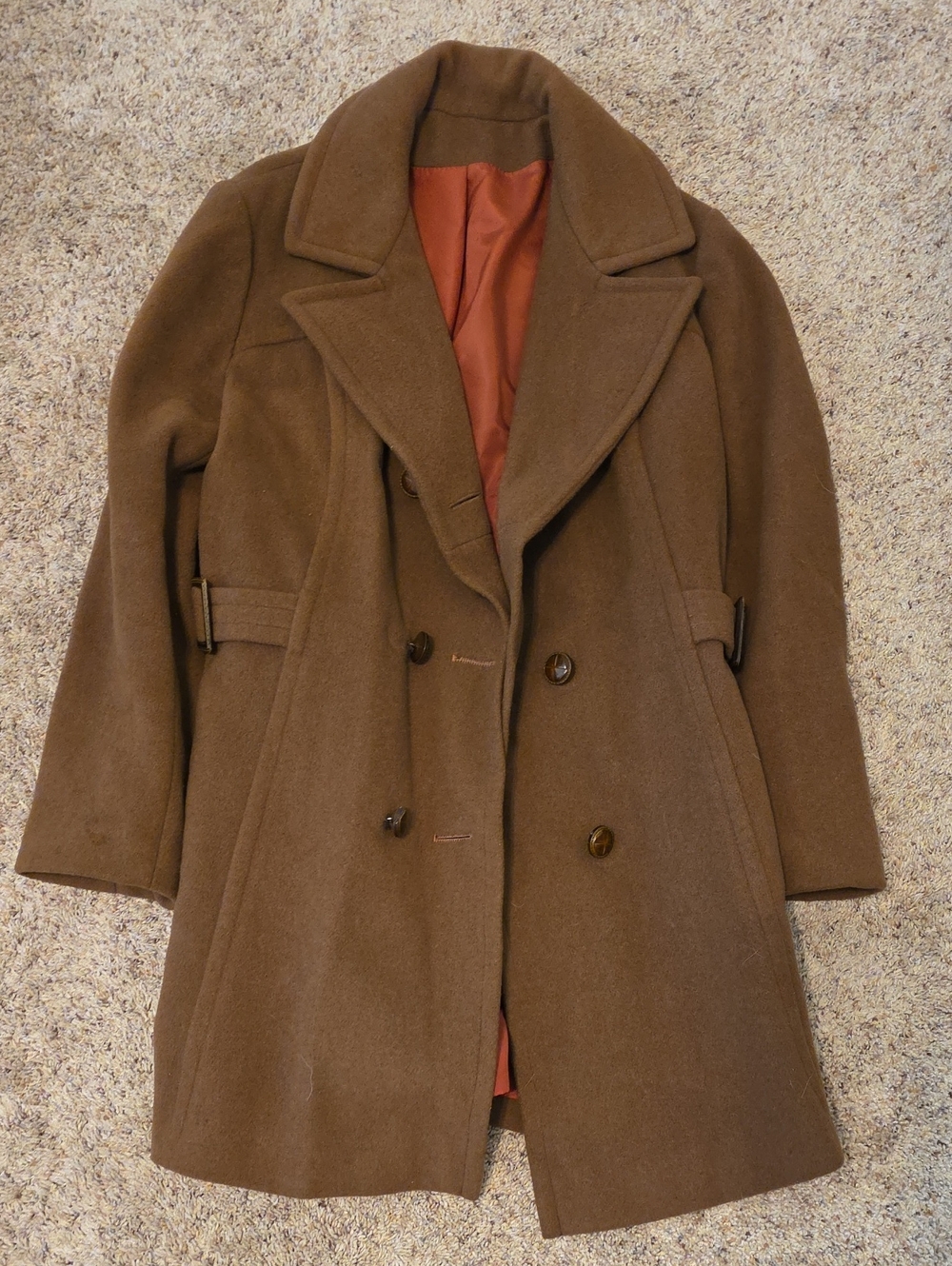 Wool Blend Double-Breasted Peacoat in Brown